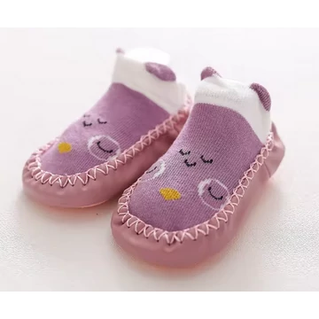 Csúszásgátlós babacipő, puha talpú babazokni - Lila bagoly