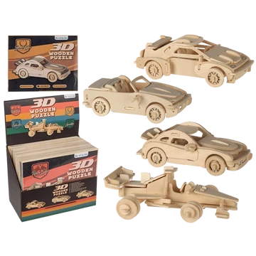 Természetes fa 3D puzzle autók - többféle