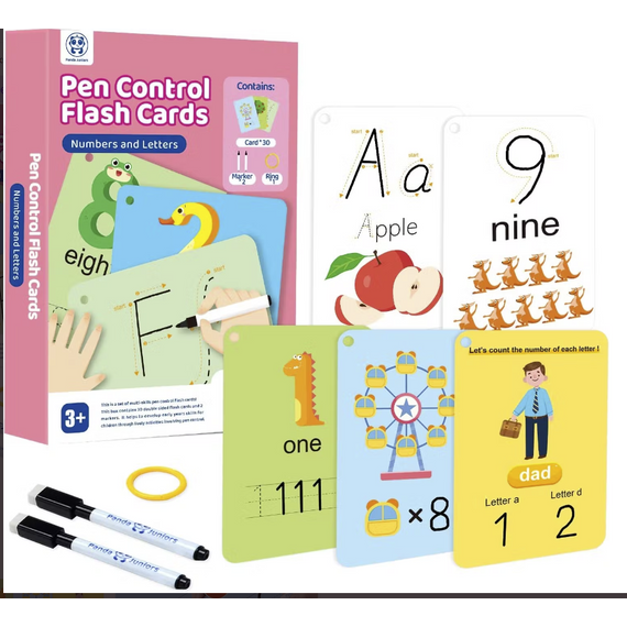 Vonalvezető - Számok és betűk (Pen Control Flash Cards - Numbers and Letters- - Panda Juniors)