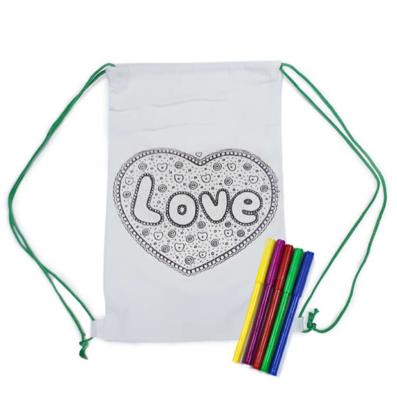 Kifesthető háti szütyő filctollakkal (love felirat) Kifesthető háti szütyő filctollakkal (love felirat)