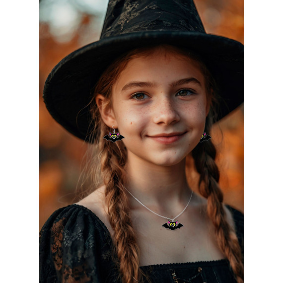 Fülbevaló és nyaklánc halloween szett, denevéres