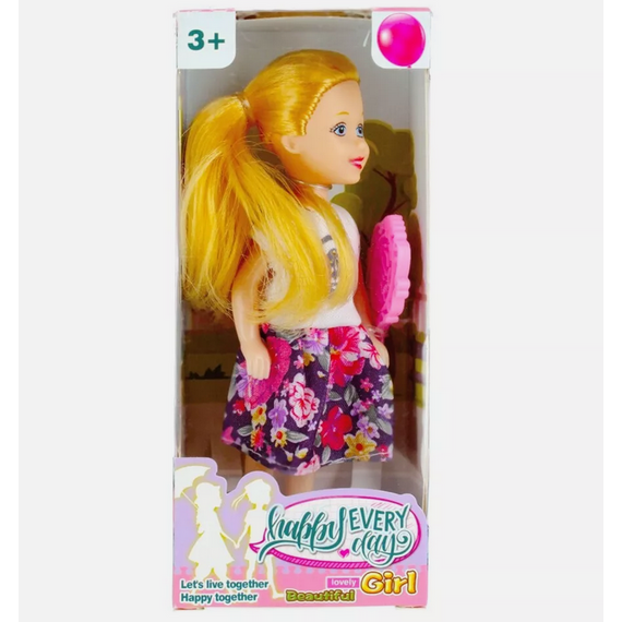 Baba 15 cm,vidám színes ruhában kiegészítővel,többféle