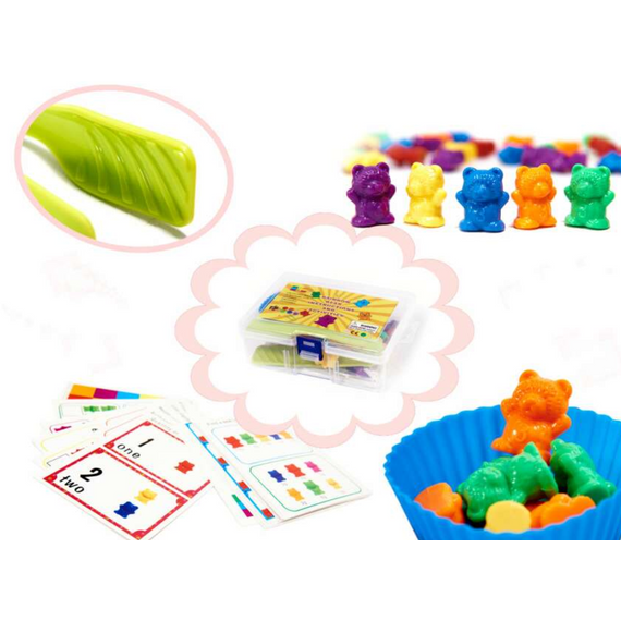 Montessori szortírozó és számoló oktató játék - macis 44 db-os