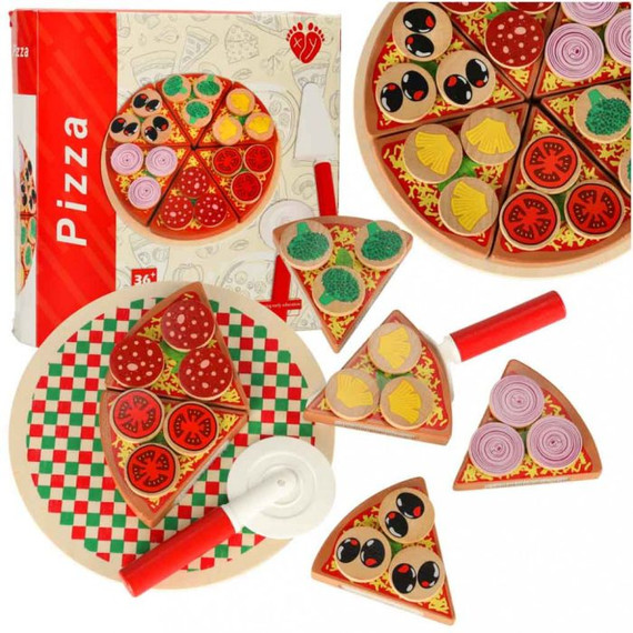 Fa szeletelhető pizza kiegészítőkkel Fa szeletelhető pizza kiegészítőkkel