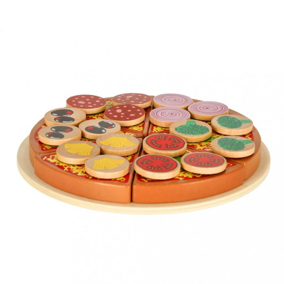 Fa szeletelhető pizza kiegészítőkkel Fa szeletelhető pizza kiegészítőkkel