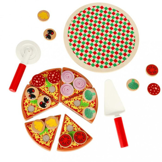 Fa szeletelhető pizza kiegészítőkkel Fa szeletelhető pizza kiegészítőkkel