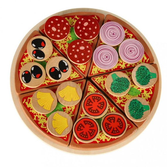 Fa szeletelhető pizza kiegészítőkkel Fa szeletelhető pizza kiegészítőkkel
