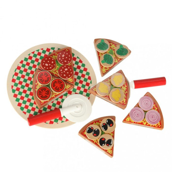 Fa szeletelhető pizza kiegészítőkkel Fa szeletelhető pizza kiegészítőkkel