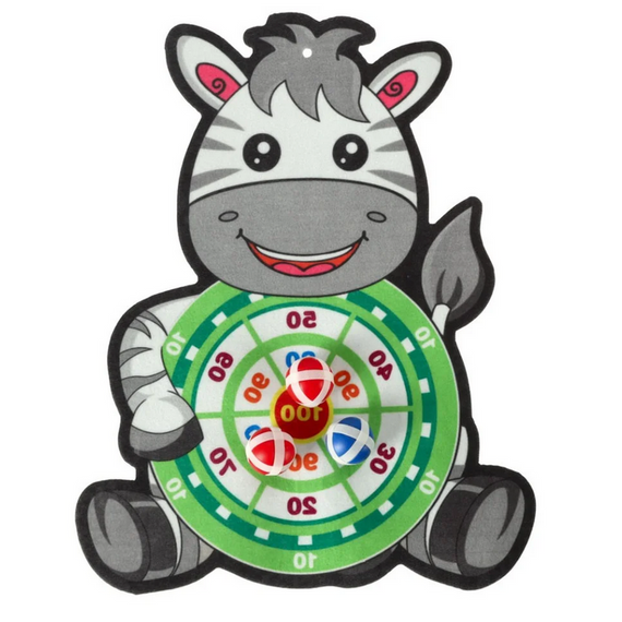 Zebrás tépőzáras darts, ügyességi játék 3 db labdával