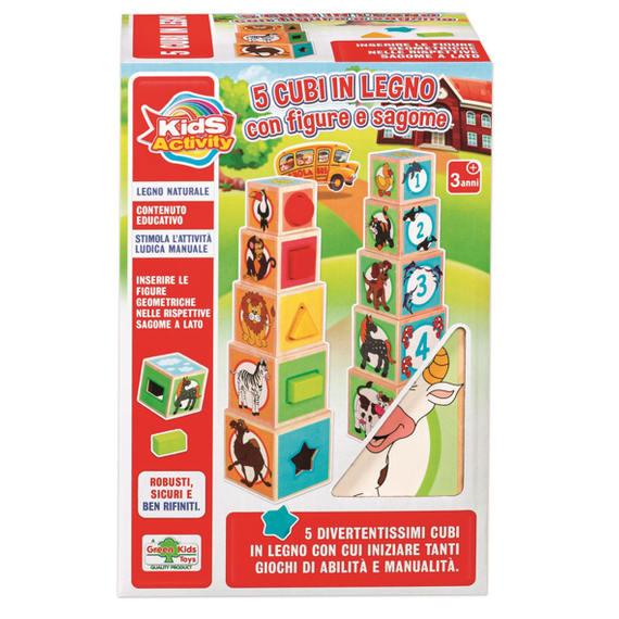 Fából készült állatos toronyépítő kocka - 5 darabos készlet
