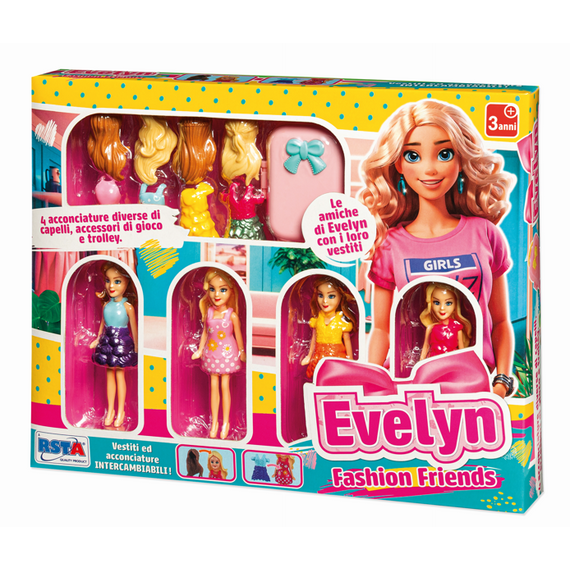 Evelyn 4 db-os játékbaba szett kiegészítőkkel