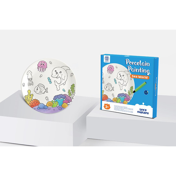Festhető porcelán tányér - vizi világ (1 tányér + 3 filctoll)