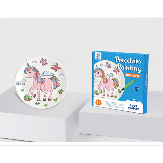Festhető porcelán tányér - Unikornis (1 tányér+3 színes filc)