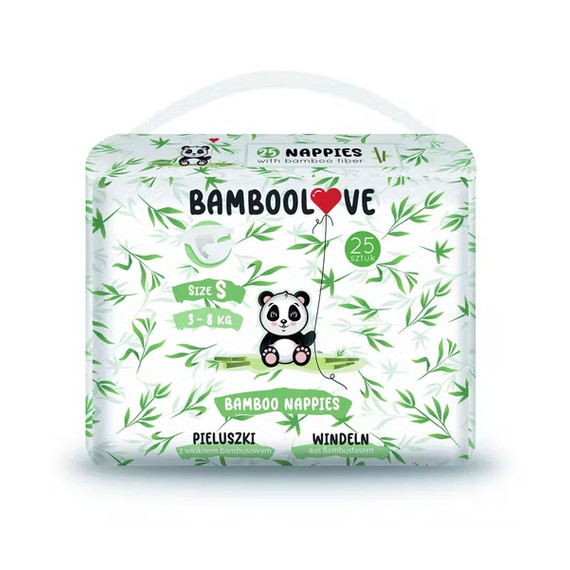 BambooLove környezetbarát, könnyen lebomló eldobható nadrágpelenka (S, 3-8 kg-ig, 25 db/cs)