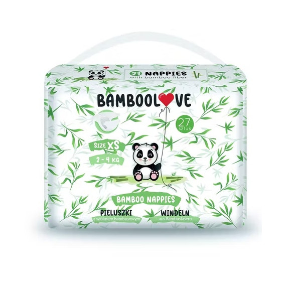 BambooLove környezetbarát, könnyen lebomló eldobható nadrágpelenka (XS, 2-4 kg-ig, 27 db/cs)