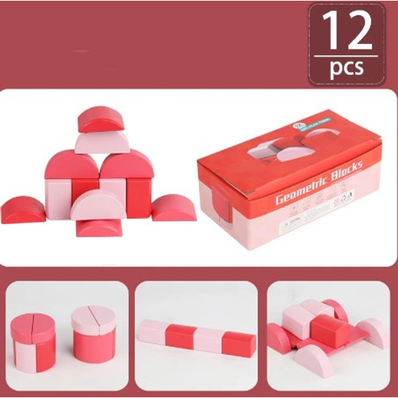 Fa geometriai építőjáték, 12 db - os
