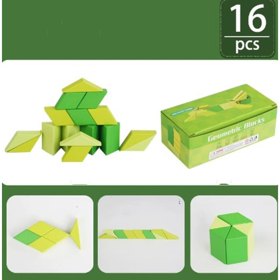Fa geometriai építőjáték, 16 db - os