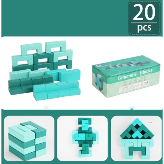 Fa geometriai építőjáték, 20 db - os