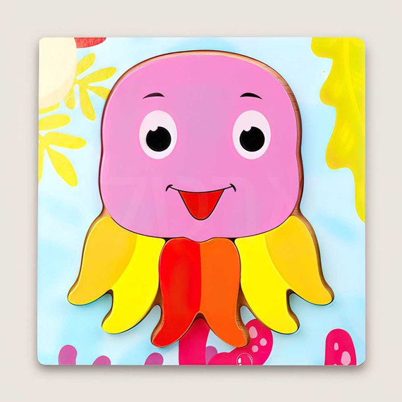 Fa puzzle szines polip - kirakó
