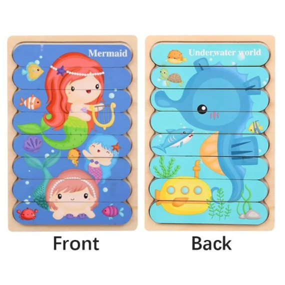Fa puzzle csíkok - kétoldalas - Csikóhal és sellő Fa puzzle csíkok - kétoldalas - Csikóhal és sellő