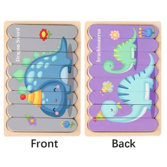 Fa puzzle csíkok - kétoldalas -Dinoszauruszok