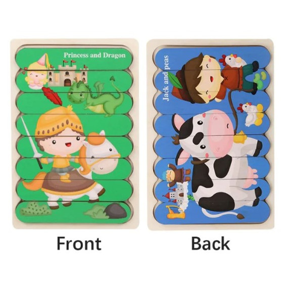 Fa puzzle csíkok - Sárkány, királylány - Babszem Jankó