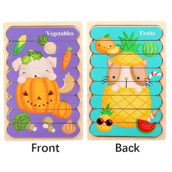 Fa puzzle csíkok - kétoldalas - Zöldségek és gyümölcsök