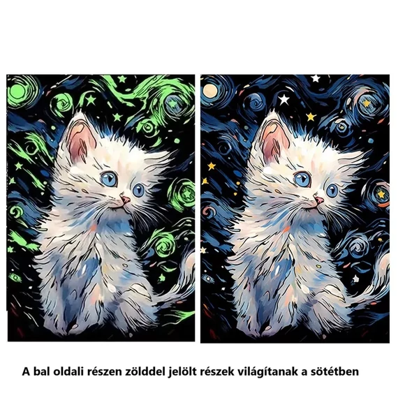 Sötétben világító fehér cica Karckép
