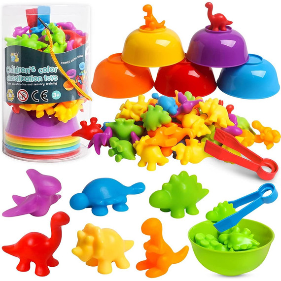 Montessori szortírozó és számoló játék - dinós -  48 db-os