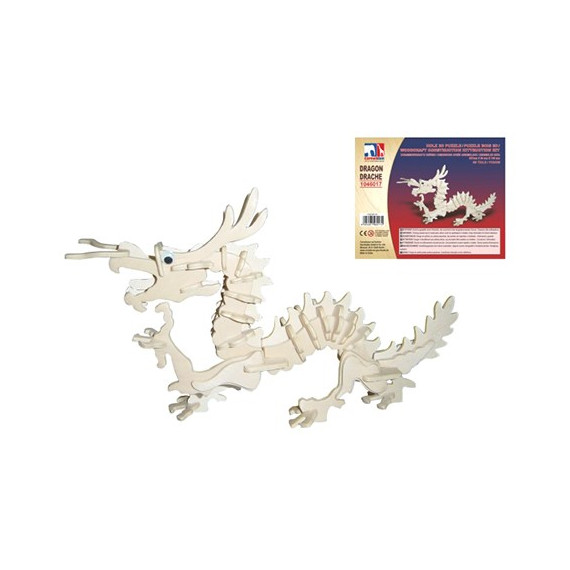 Sárkány 3D puzzle - fa, natúr