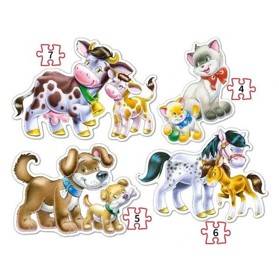 Állatok a kicsinyeikkel - 4 x Kontúr puzzle (Castorland)
