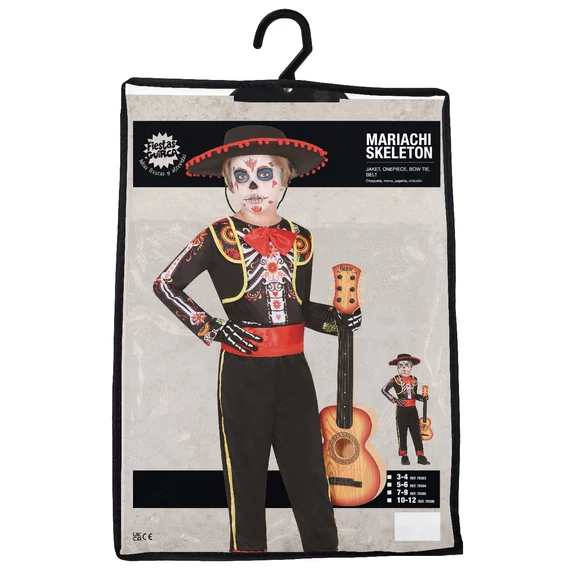 Mariachi csontváz jelmez, gyermek méret, 5 – 6 év