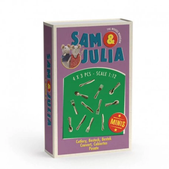 Sam és Júlia miniatűr fém evőeszköz szett