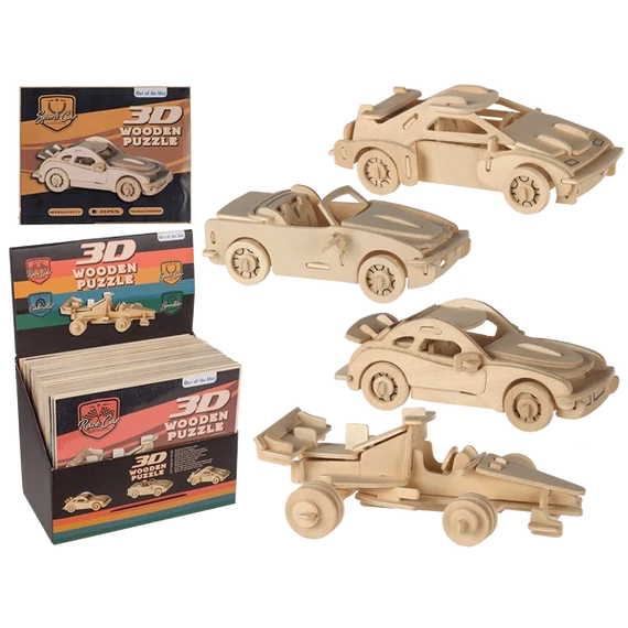 Természetes fa 3D puzzle autók - többféle