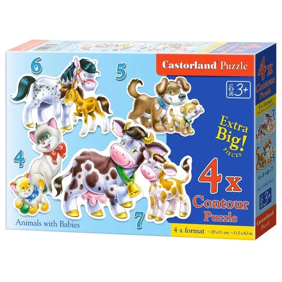Állatok a kicsinyeikkel - 4 x Kontúr puzzle  (Castorland)