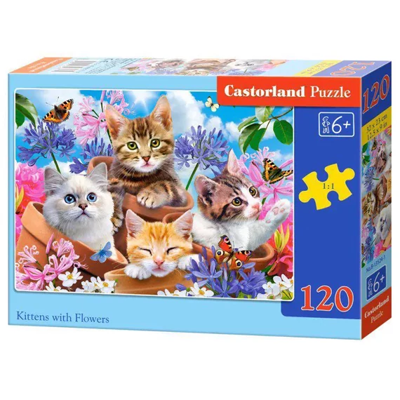 120 db-os puzzle - Cicák virágokkal - Castorland